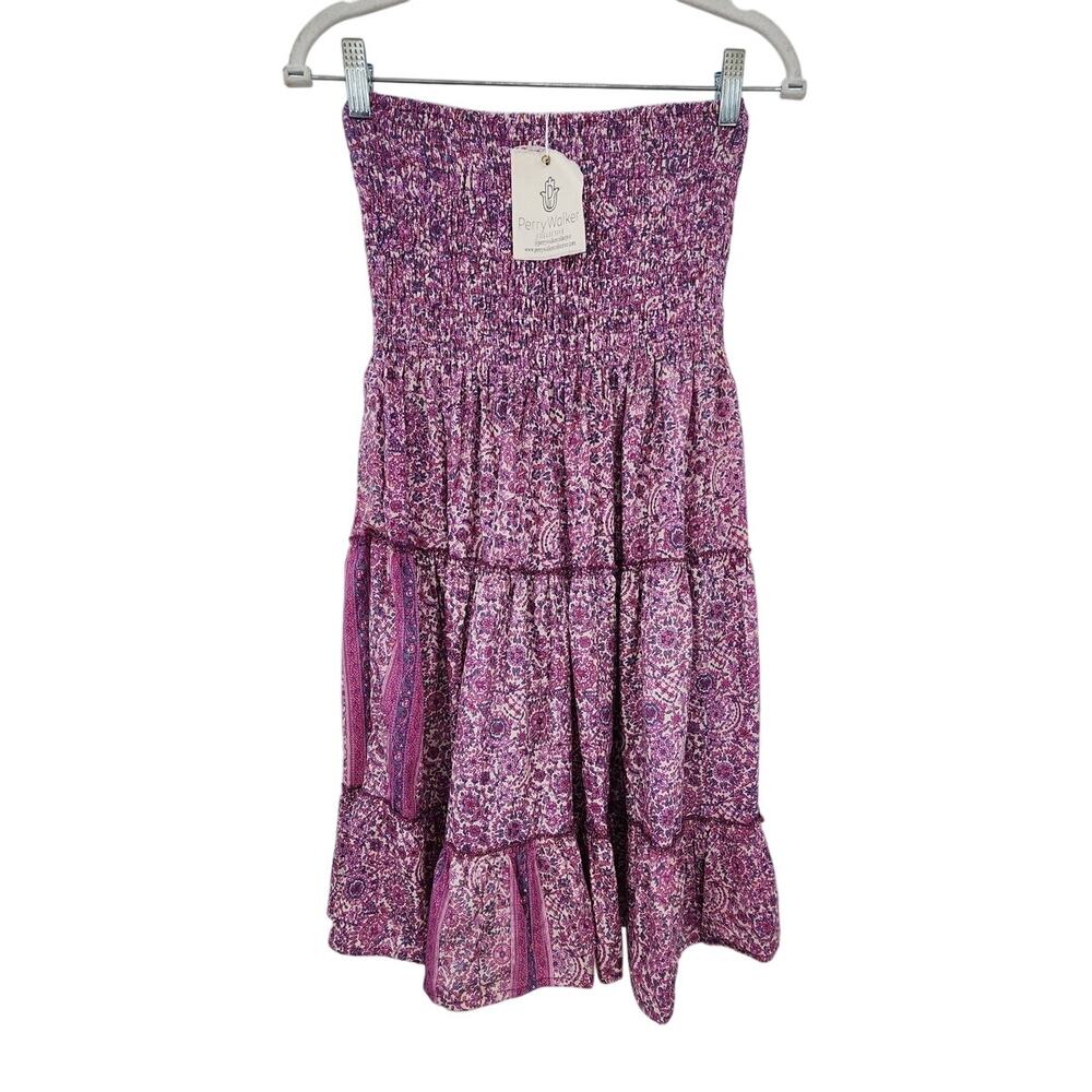 New NWT Perry Walker Collective Silk‎ Blend Floral Strapless Dress One Size